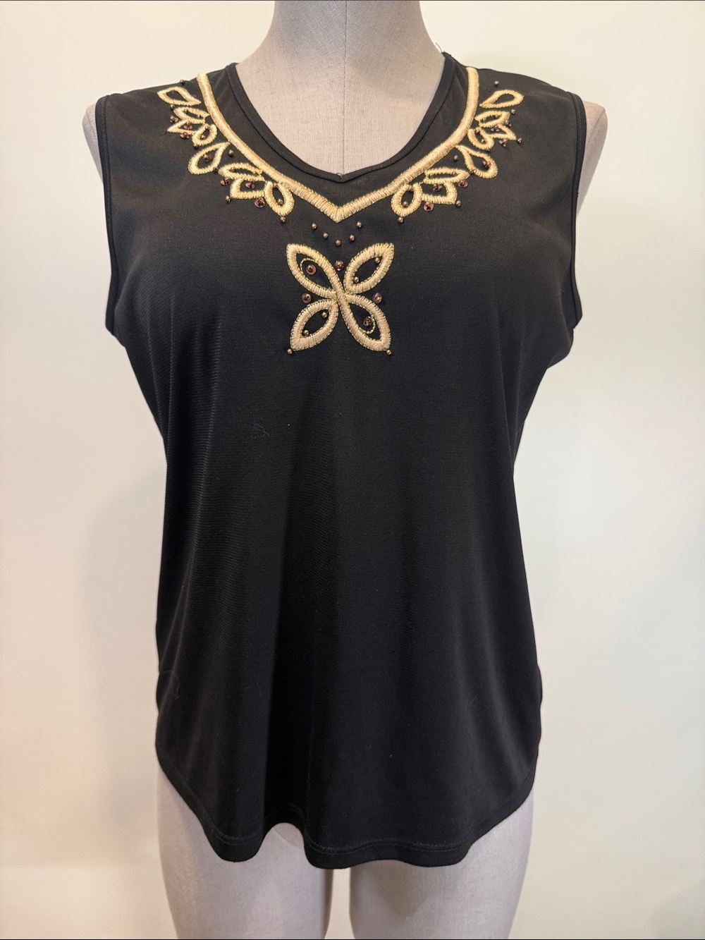 Tanjay Embellished Sleeveless Top | Black & Gold | Size Small
